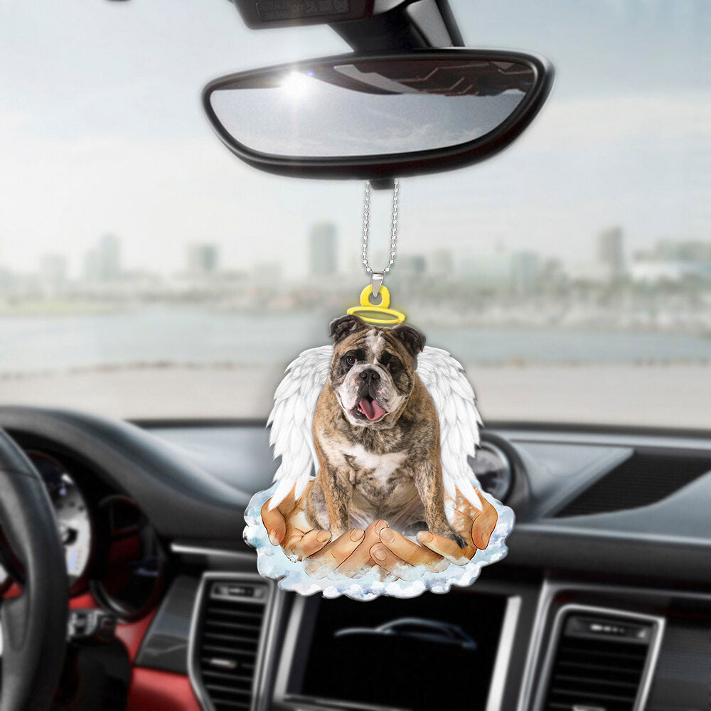 English Bulldog Brindle In The Hands Of God Car Hanging Ornament