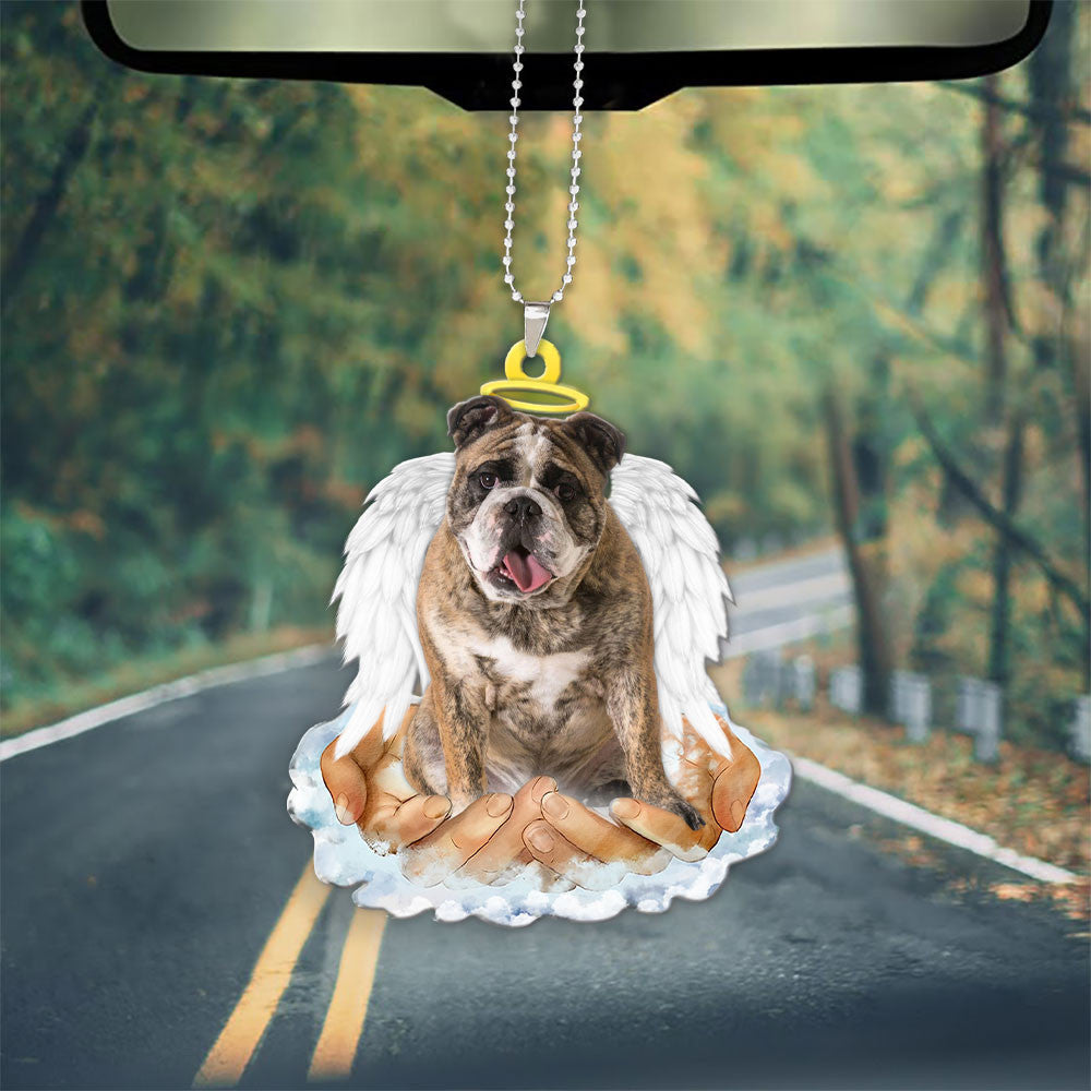 English Bulldog Brindle In The Hands Of God Car Hanging Ornament