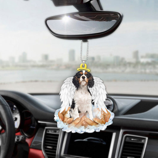 Cavalier King Charles Spaniel Tri-color In The Hands Of God Car Hanging Ornament