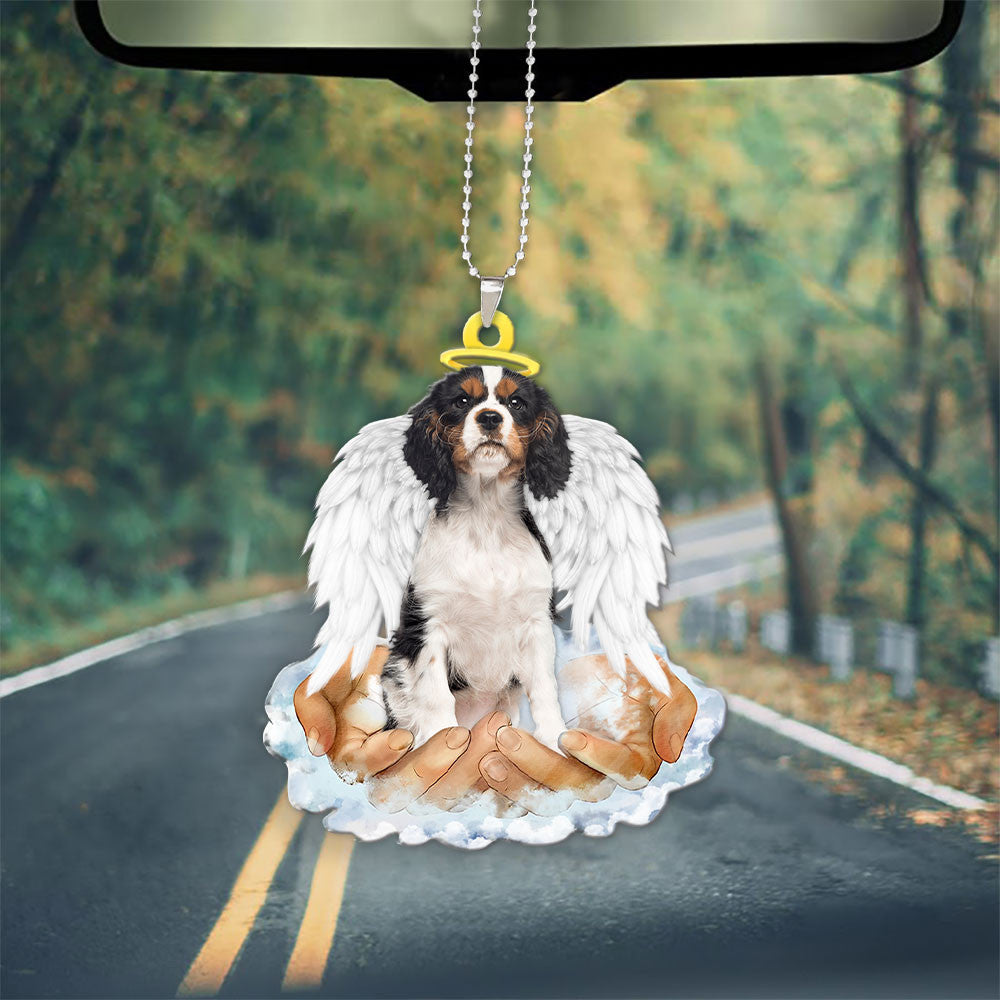 Cavalier King Charles Spaniel Tri-color In The Hands Of God Car Hanging Ornament