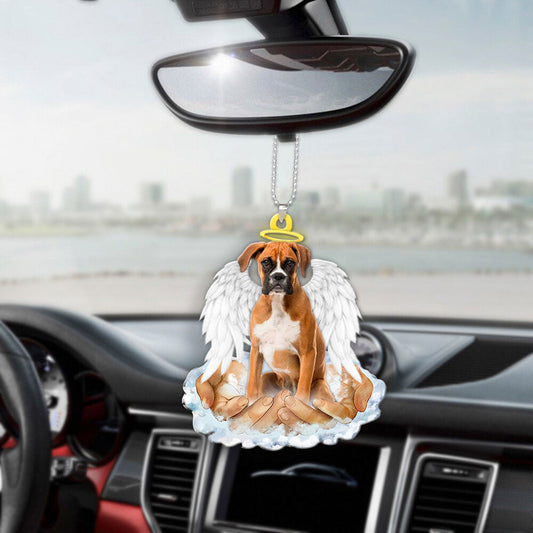 Boxer Fawn In The Hands Of God Car Hanging Ornament