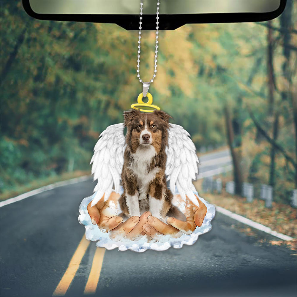 Australian Shepherd Red Merle In The Hands Of God Car Hanging Ornament