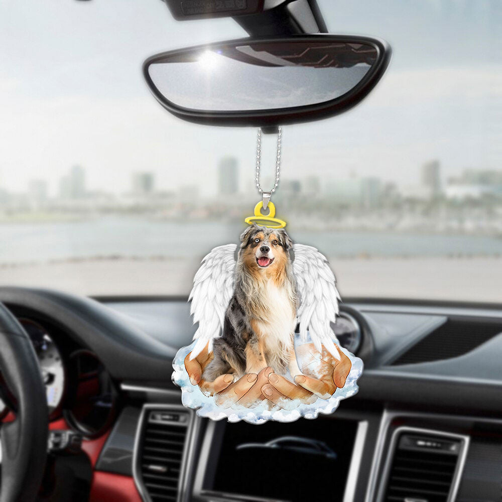 Australian Shepherd Blue Merle In The Hands Of God Car Hanging Ornament