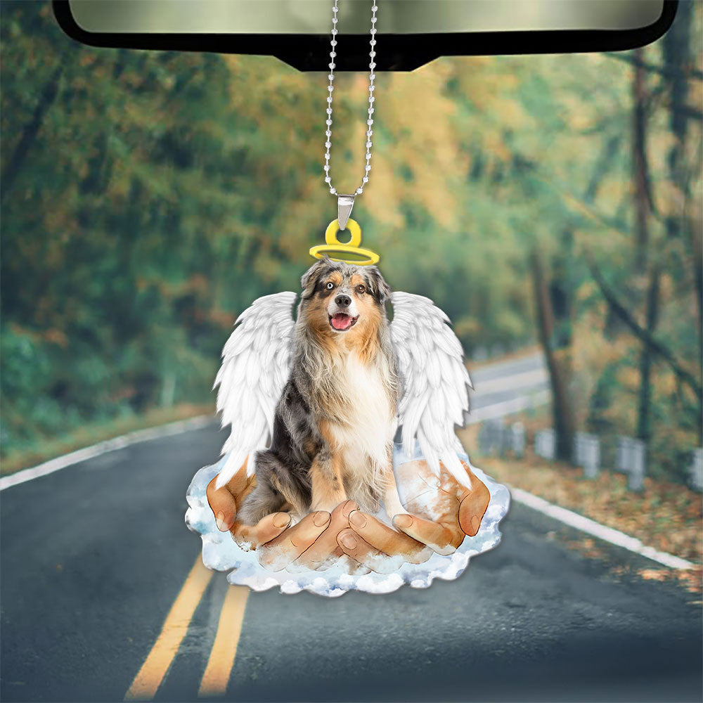 Australian Shepherd Blue Merle In The Hands Of God Car Hanging Ornament