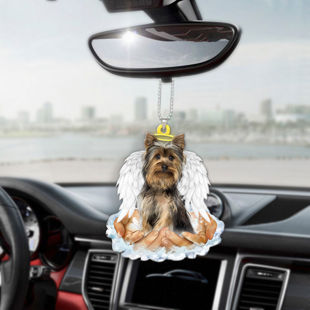 Yorkshire Terrier In The Hands Of God Car Hanging Ornament