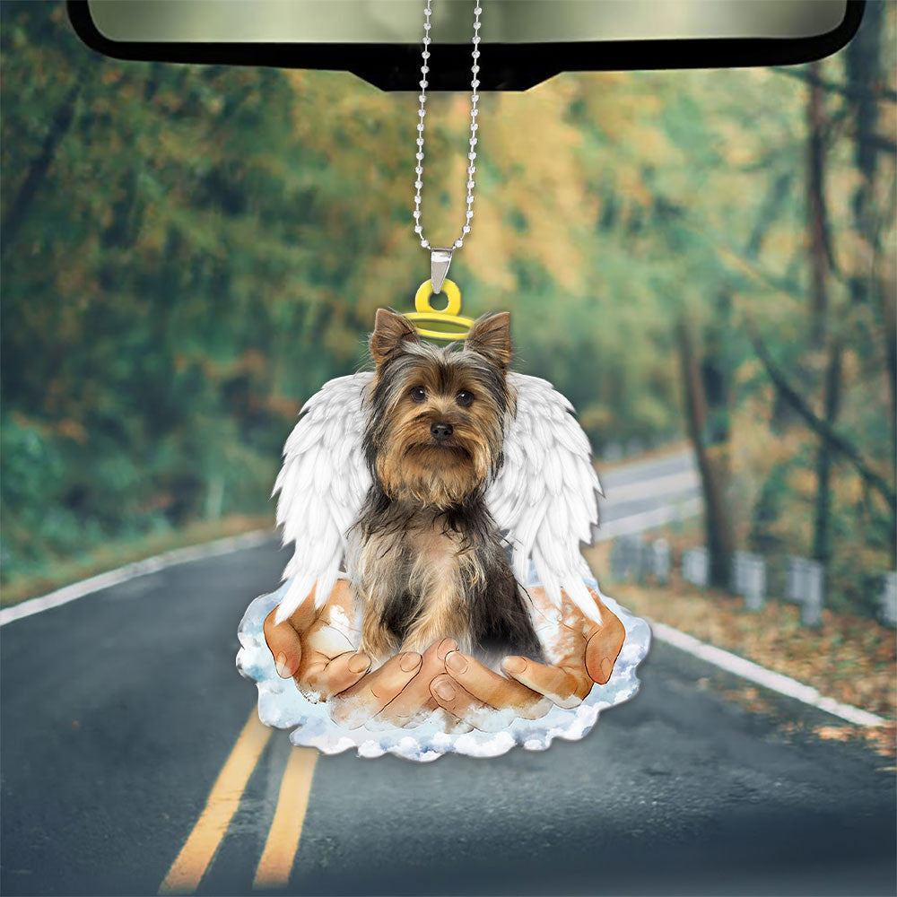 Yorkshire Terrier In The Hands Of God Car Hanging Ornament