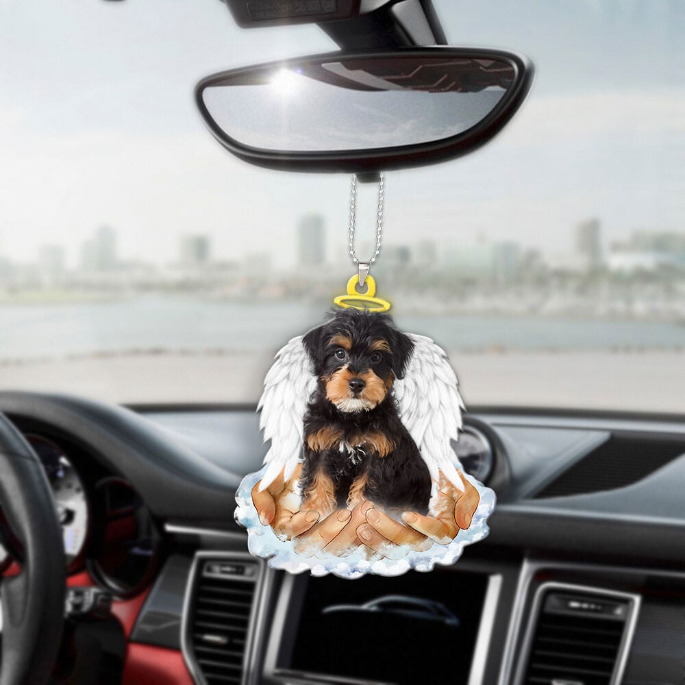 Yorkie Poo In The Hands Of God Car Hanging Ornament