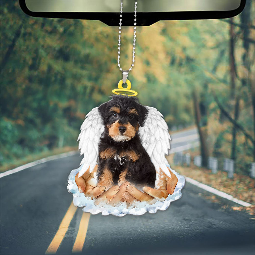 Yorkie Poo In The Hands Of God Car Hanging Ornament