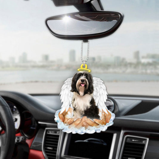 Tibetan Terrier In The Hands Of God Car Hanging Ornament