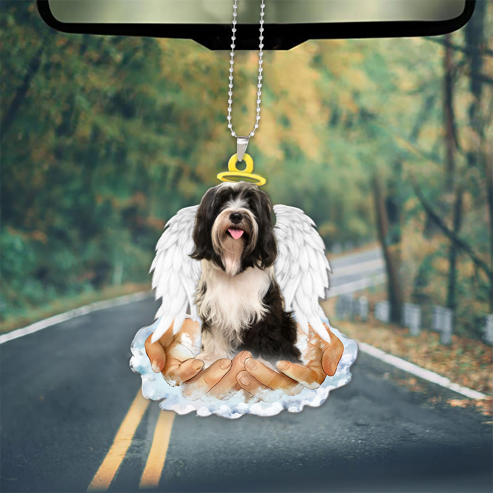 Tibetan Terrier In The Hands Of God Car Hanging Ornament