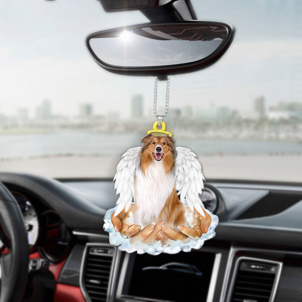 Rough Collie In The Hands Of God Car Hanging Ornament