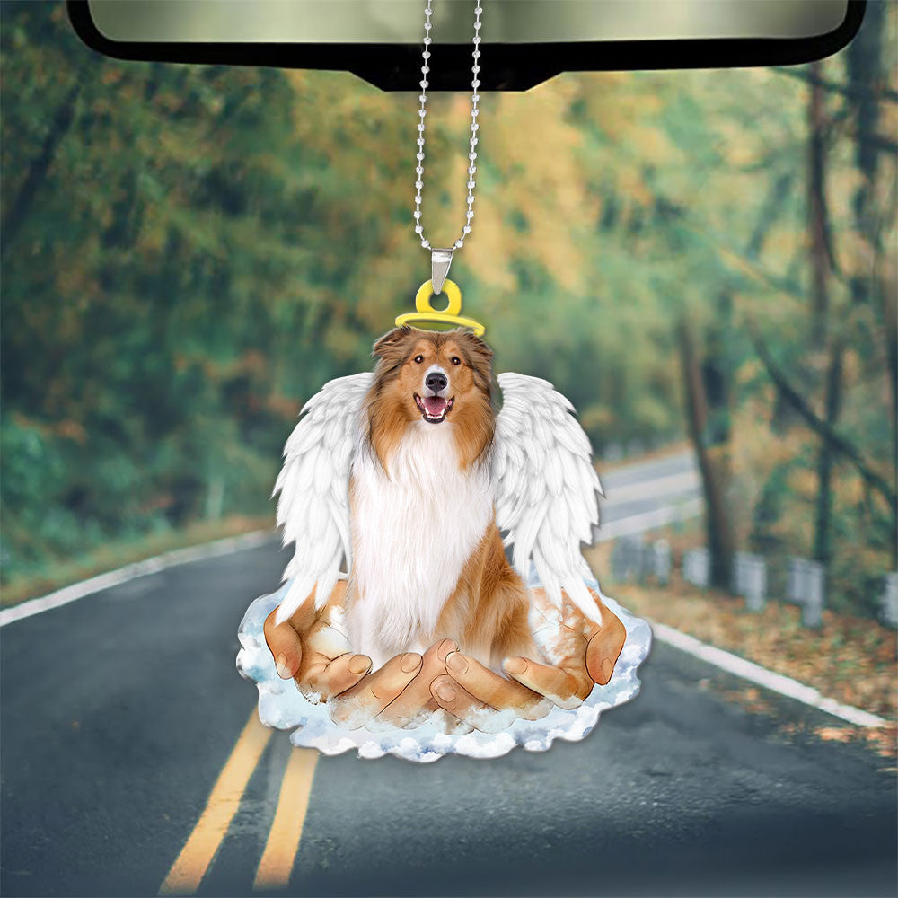 Rough Collie In The Hands Of God Car Hanging Ornament