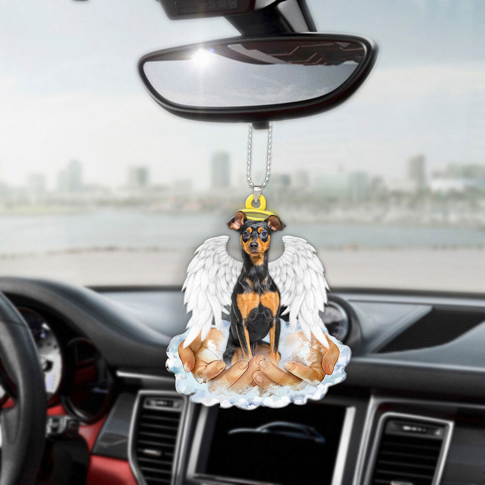 Pinscher Miniature In The Hands Of God Car Hanging Ornament