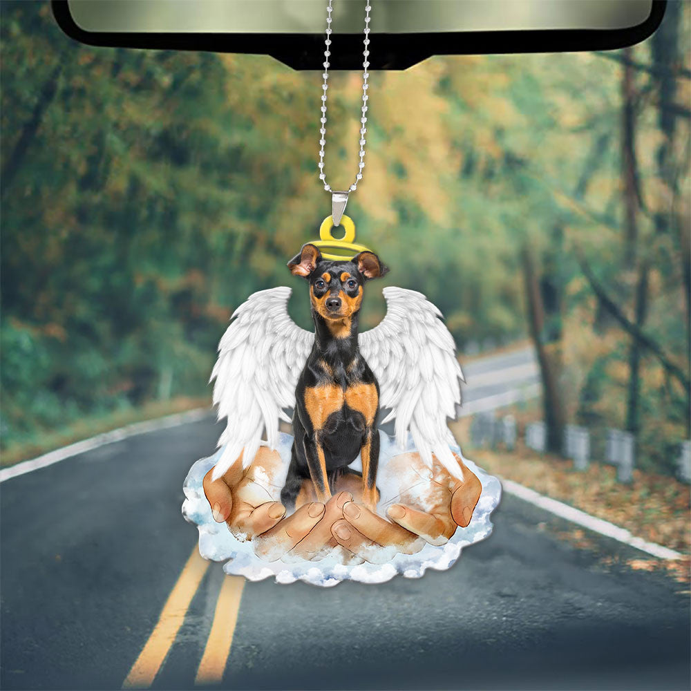 Pinscher Miniature In The Hands Of God Car Hanging Ornament