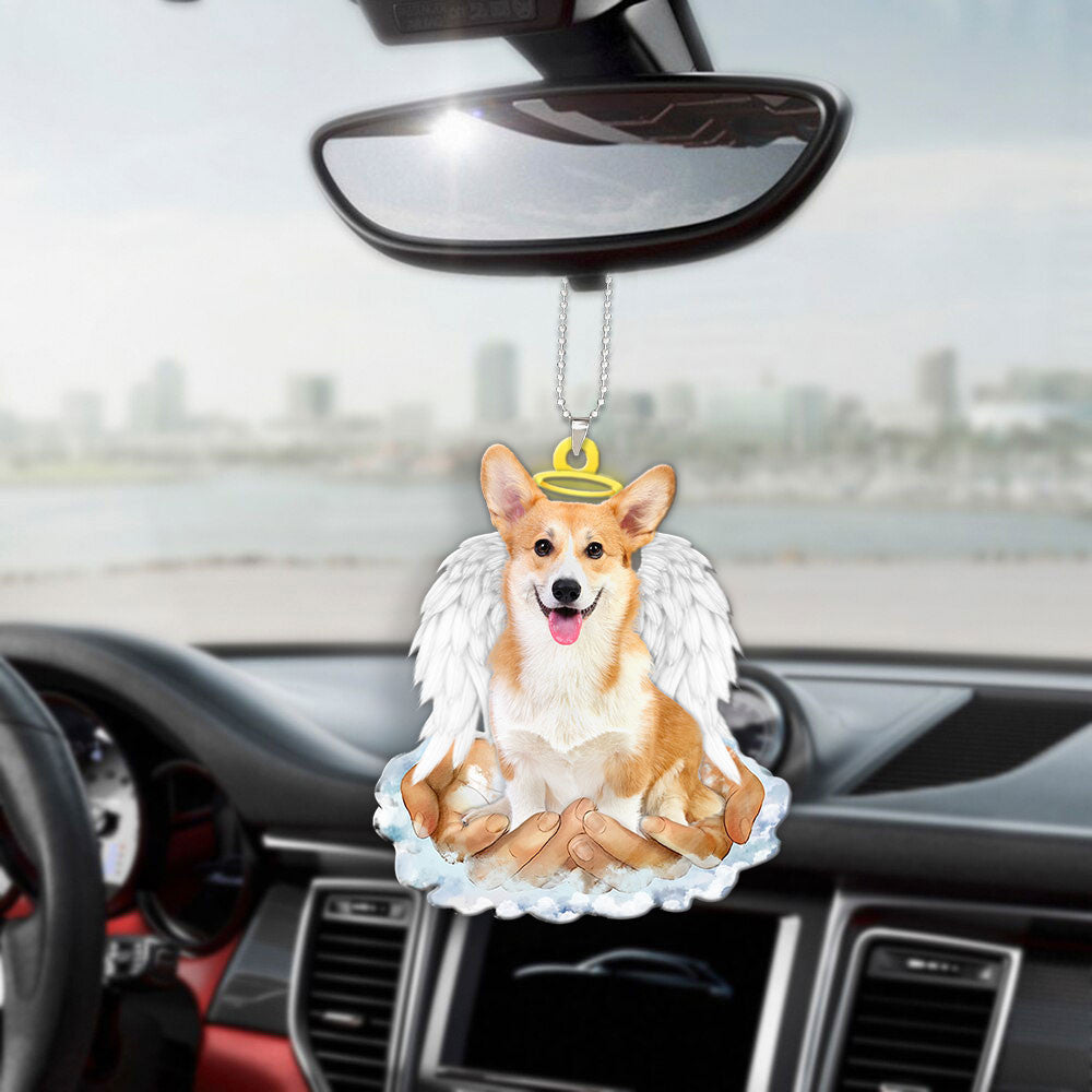 Pembroke Welsh Corgi In The Hands Of God Car Hanging Ornament