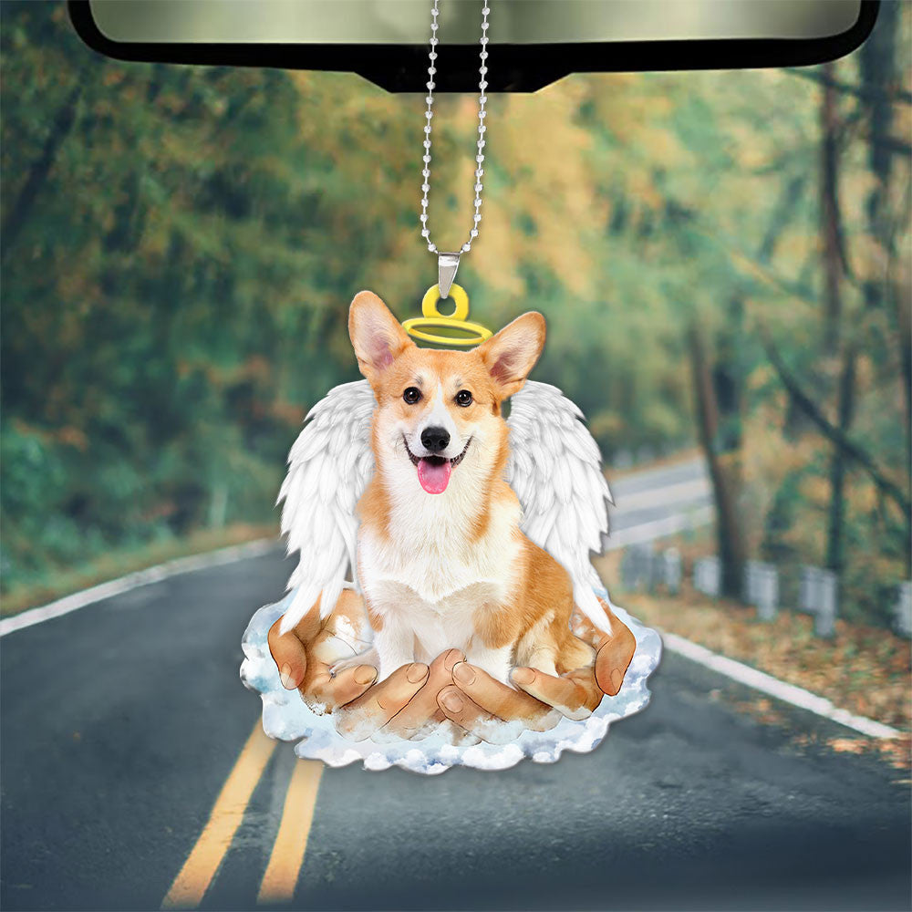 Pembroke Welsh Corgi In The Hands Of God Car Hanging Ornament