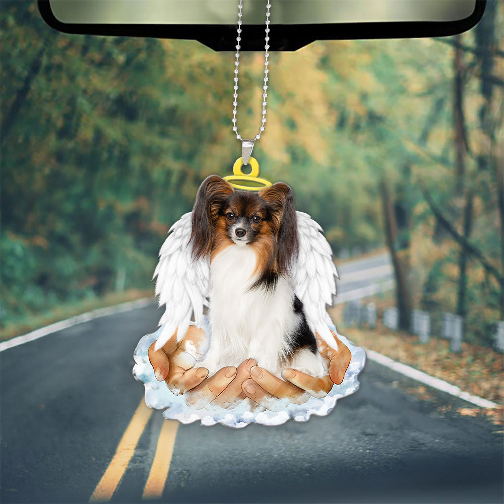 Papillon Dog In The Hands Of God Car Hanging Ornament