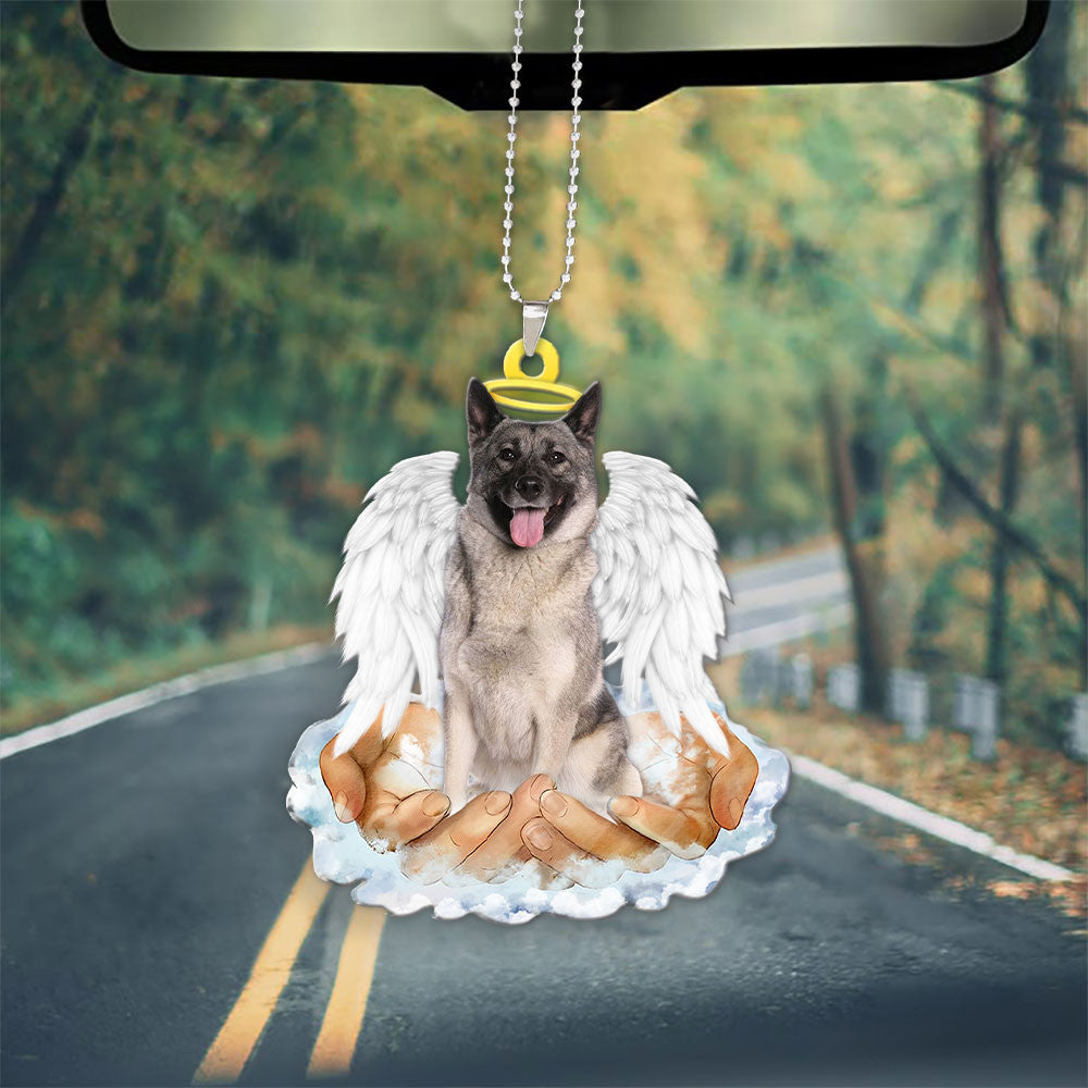 Norwegian Elkhound In The Hands Of God Car Hanging Ornament