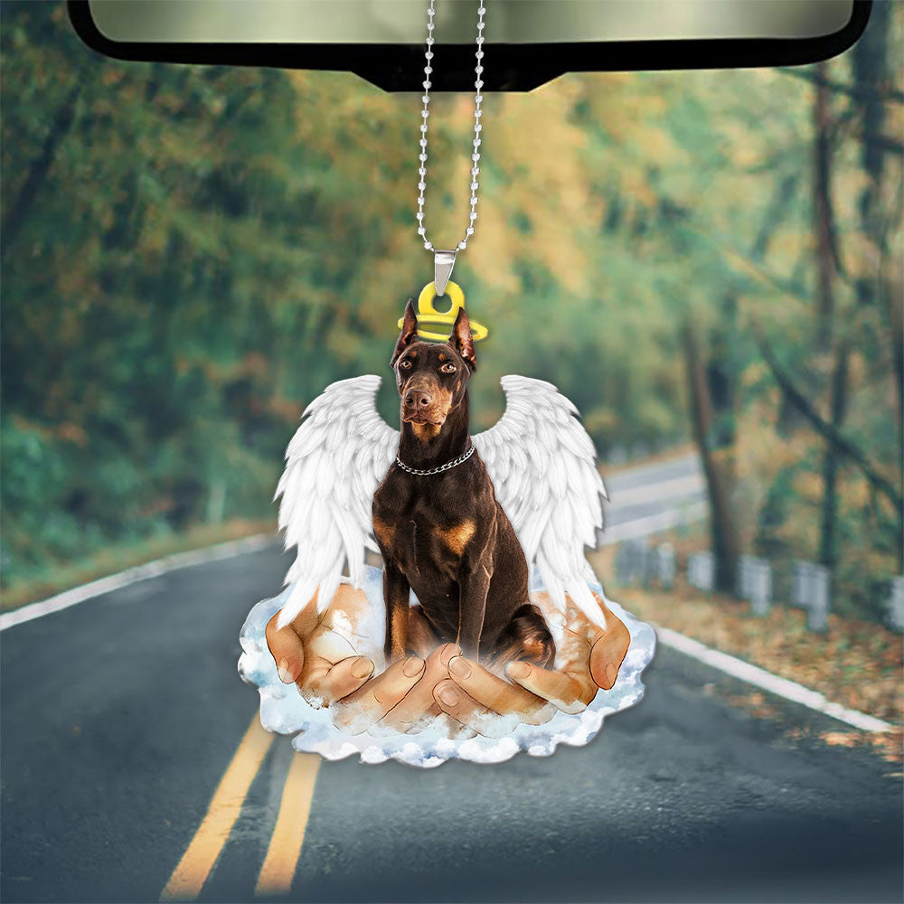 Doberman Pinscher In The Hands Of God Car Hanging Ornament