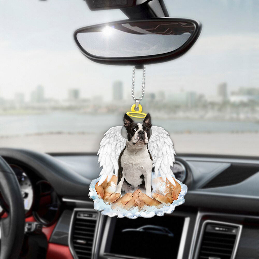 Boston Terrier In The Hands Of God Car Hanging Ornament