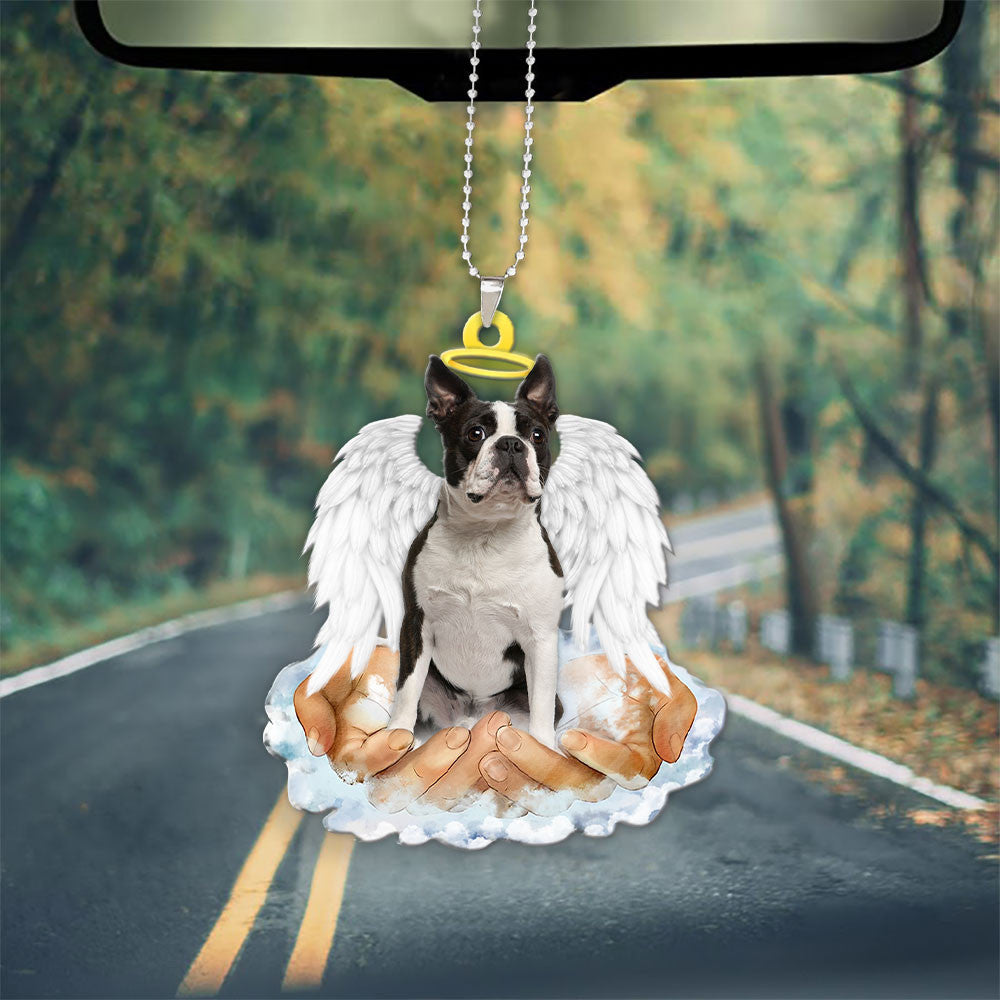 Boston Terrier In The Hands Of God Car Hanging Ornament