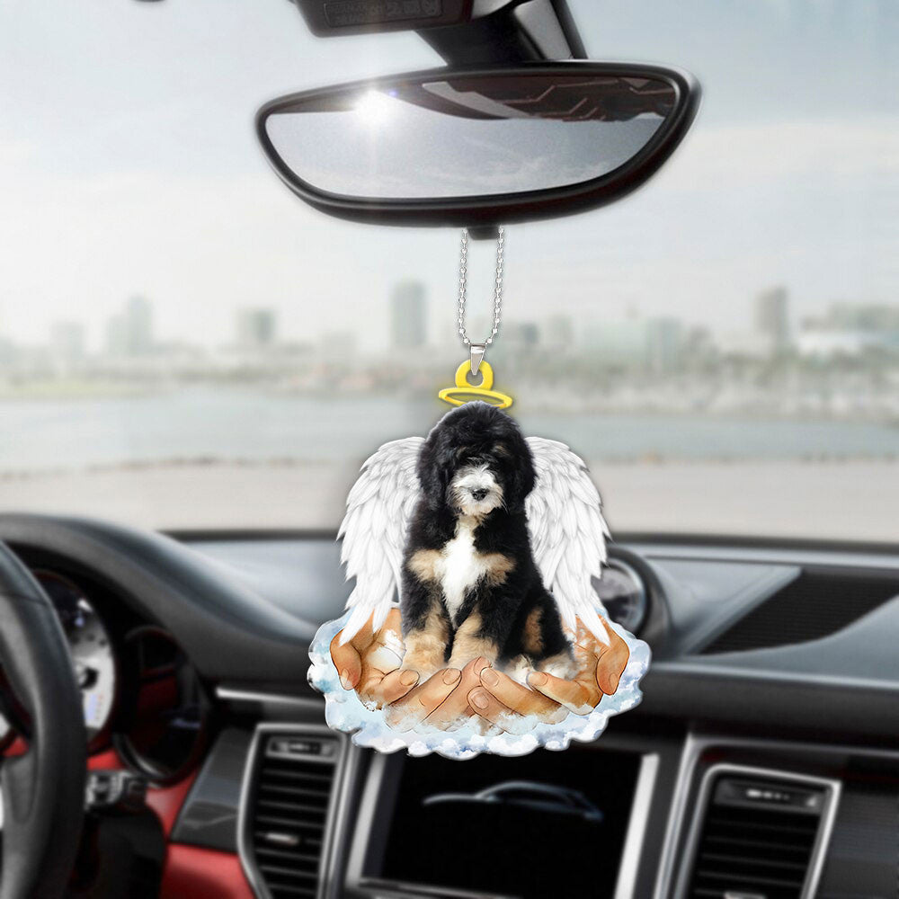 Bernedoodle In The Hands Of God Car Hanging Ornament