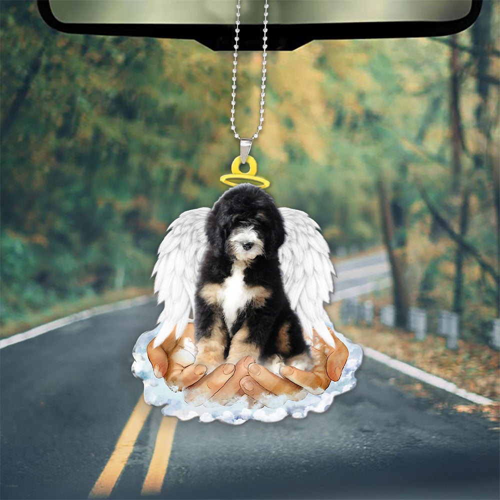 Bernedoodle In The Hands Of God Car Hanging Ornament