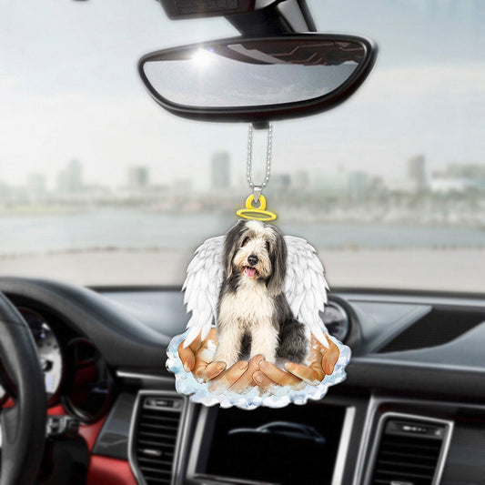 Bearded Collie In The Hands Of God Car Hanging Ornament