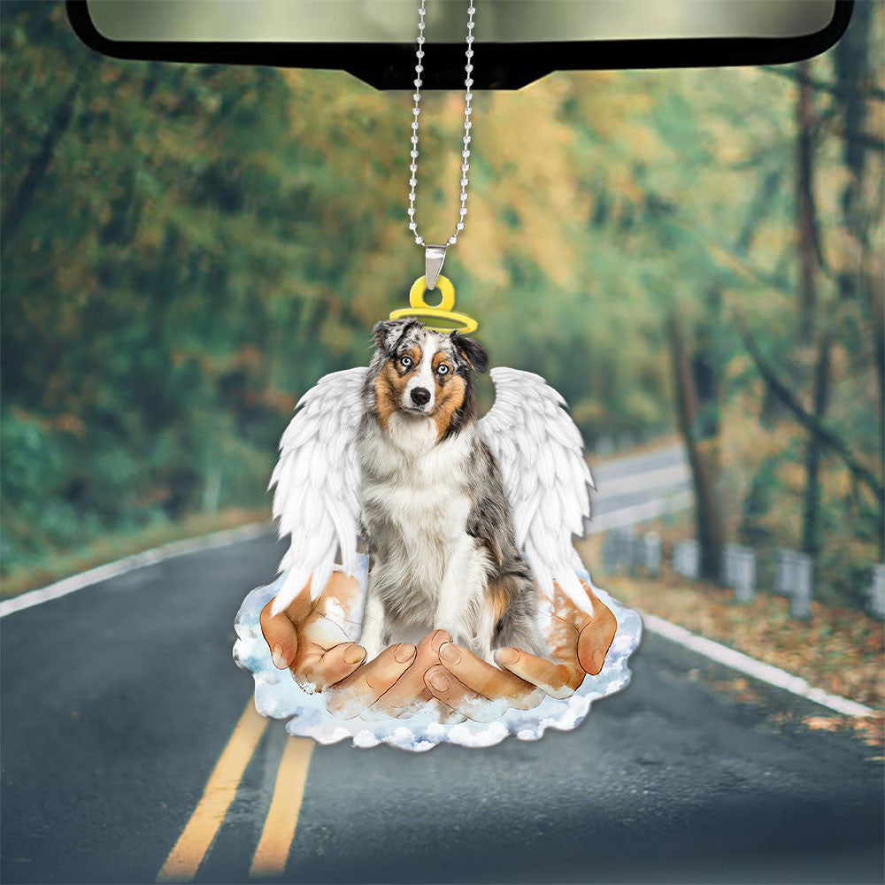 Australian Shepherd In The Hands Of God Car Hanging Ornament