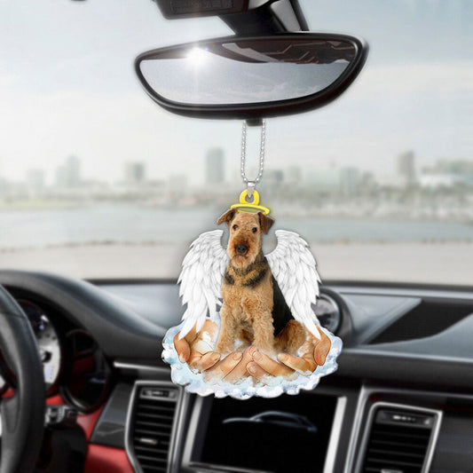 Airedale Terrier In The Hands Of God Car Hanging Ornament