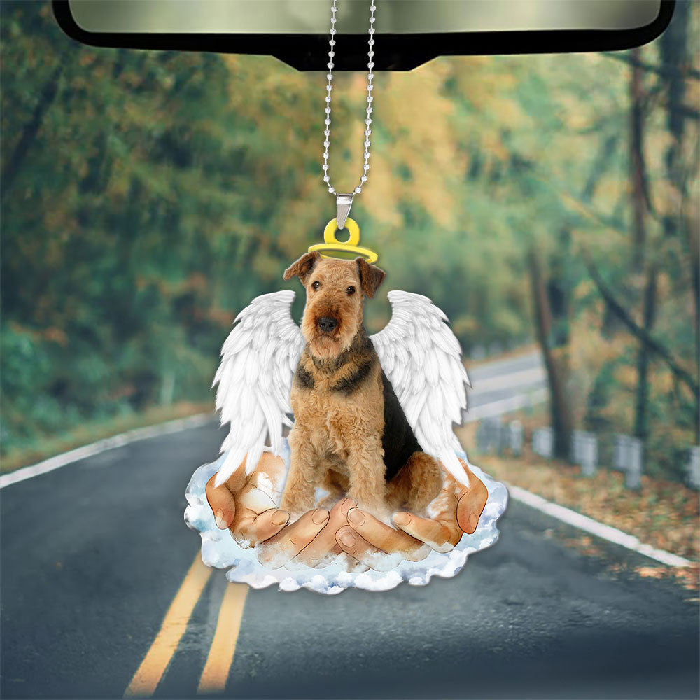 Airedale Terrier In The Hands Of God Car Hanging Ornament