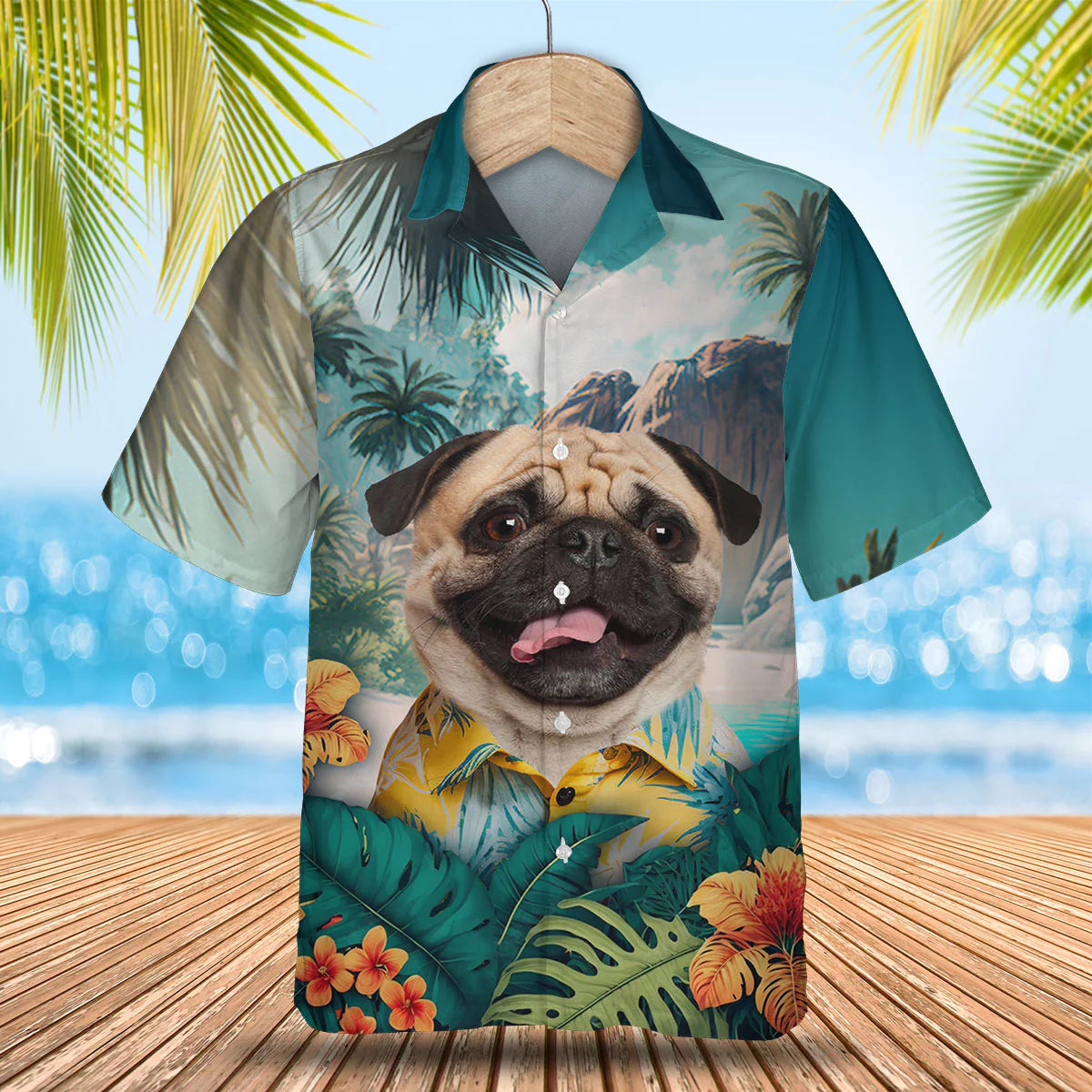 Pug - 3D Tropical Hawaiian Shirt