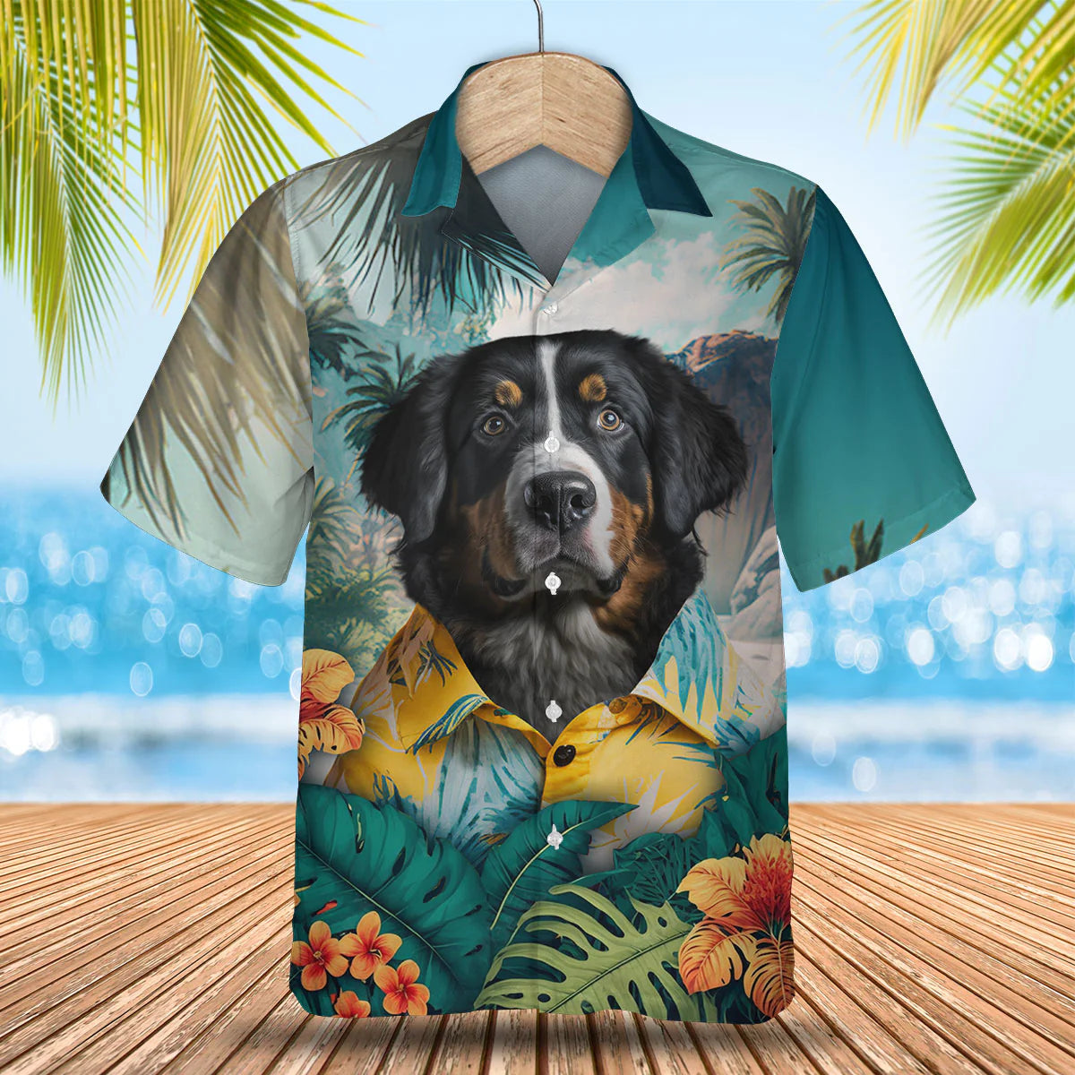 Bernese Mountain AI - 3D Tropical Hawaiian Shirt