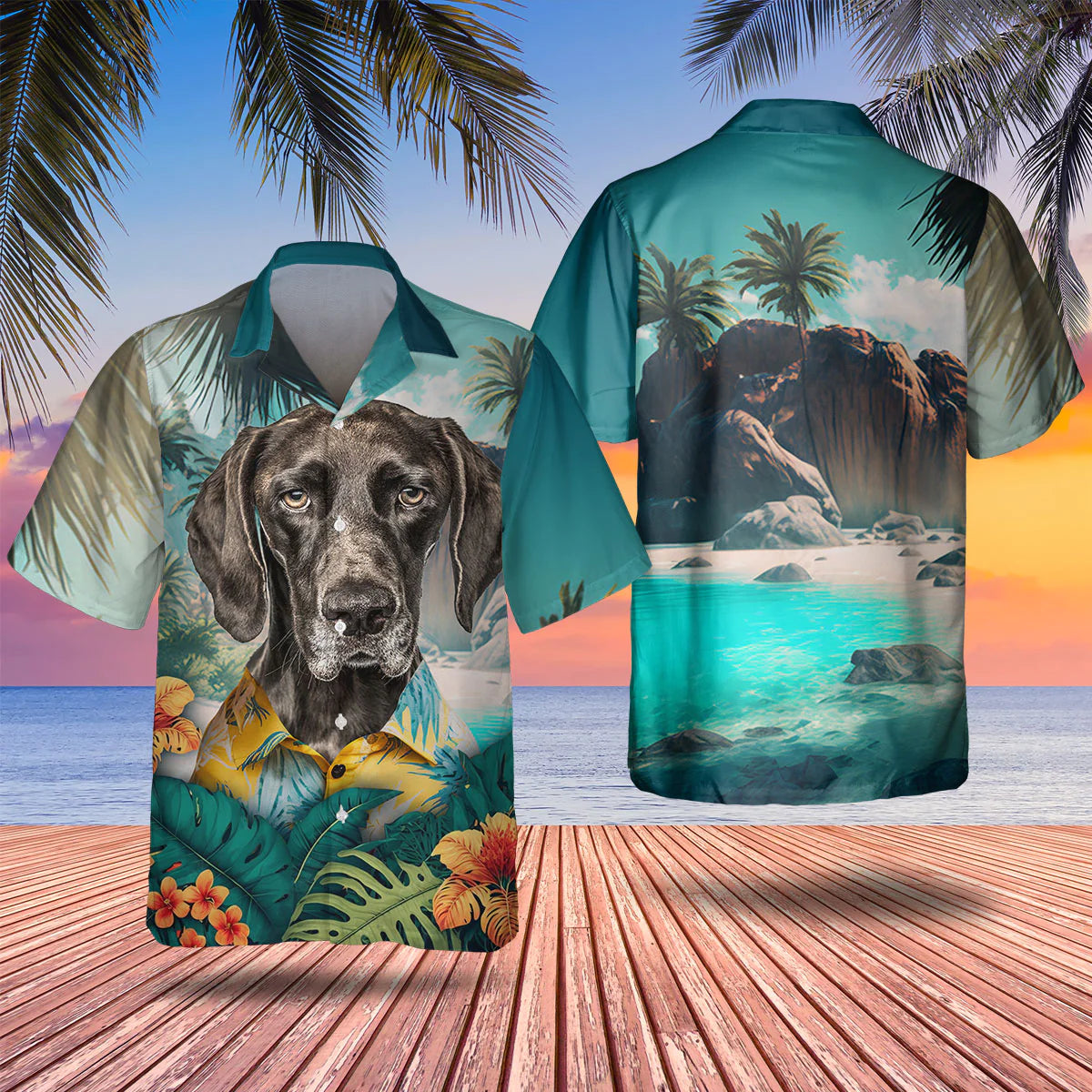 German Shorthaired Pointer - 3D Tropical Hawaiian Shirt