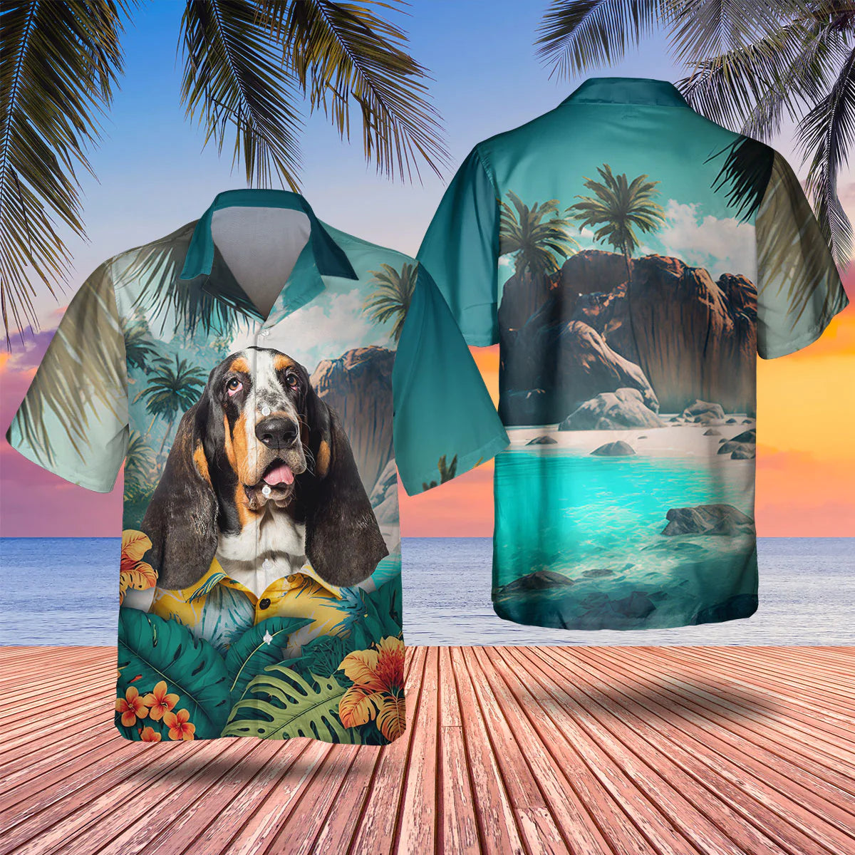 Basset Hound - 3D Tropical Hawaiian Shirt