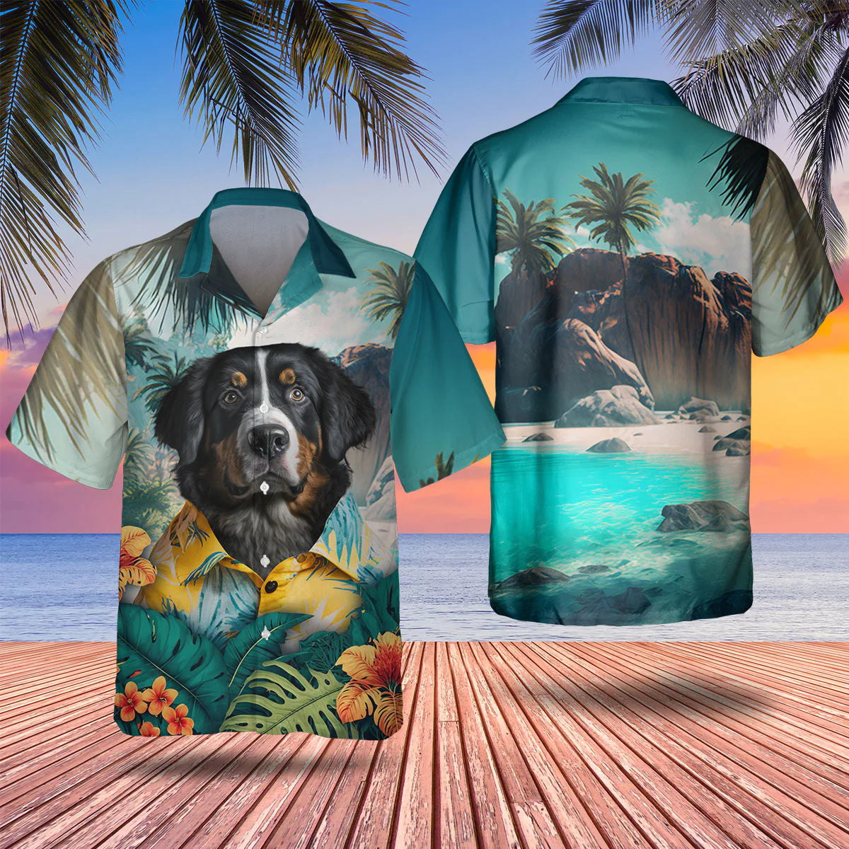 Bernese Mountain AI - 3D Tropical Hawaiian Shirt