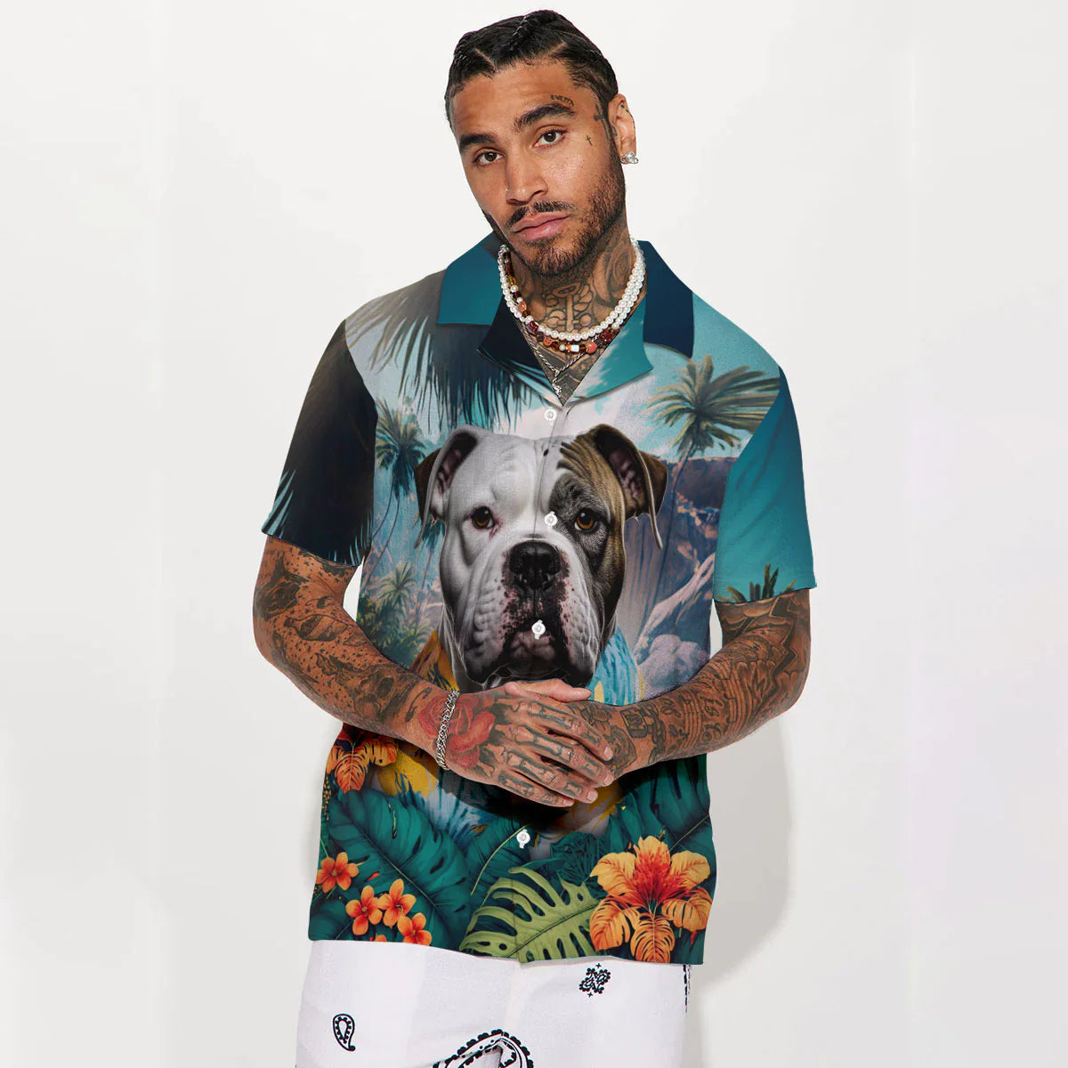 American Bulldog AI- 3D Tropical Hawaiian Shirt