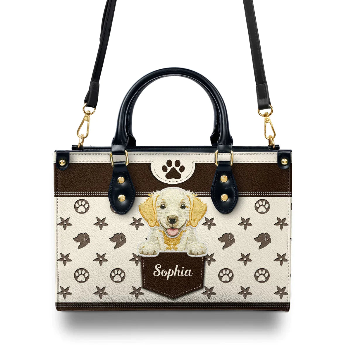 Golden Retriever Puppy Embroidery Style Leather Bag