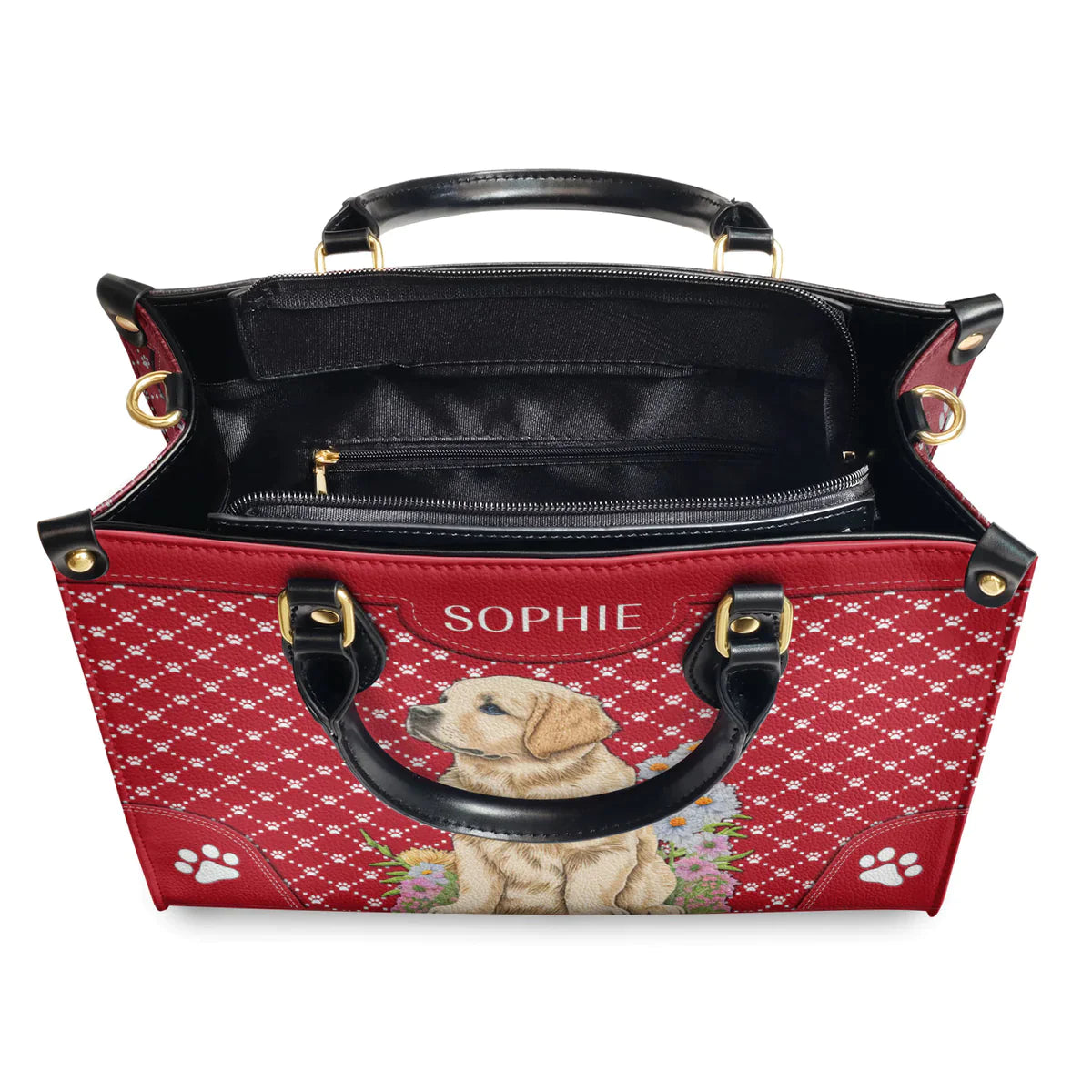 Goldeme Embroidery Style Red And White Golden Leather Bag