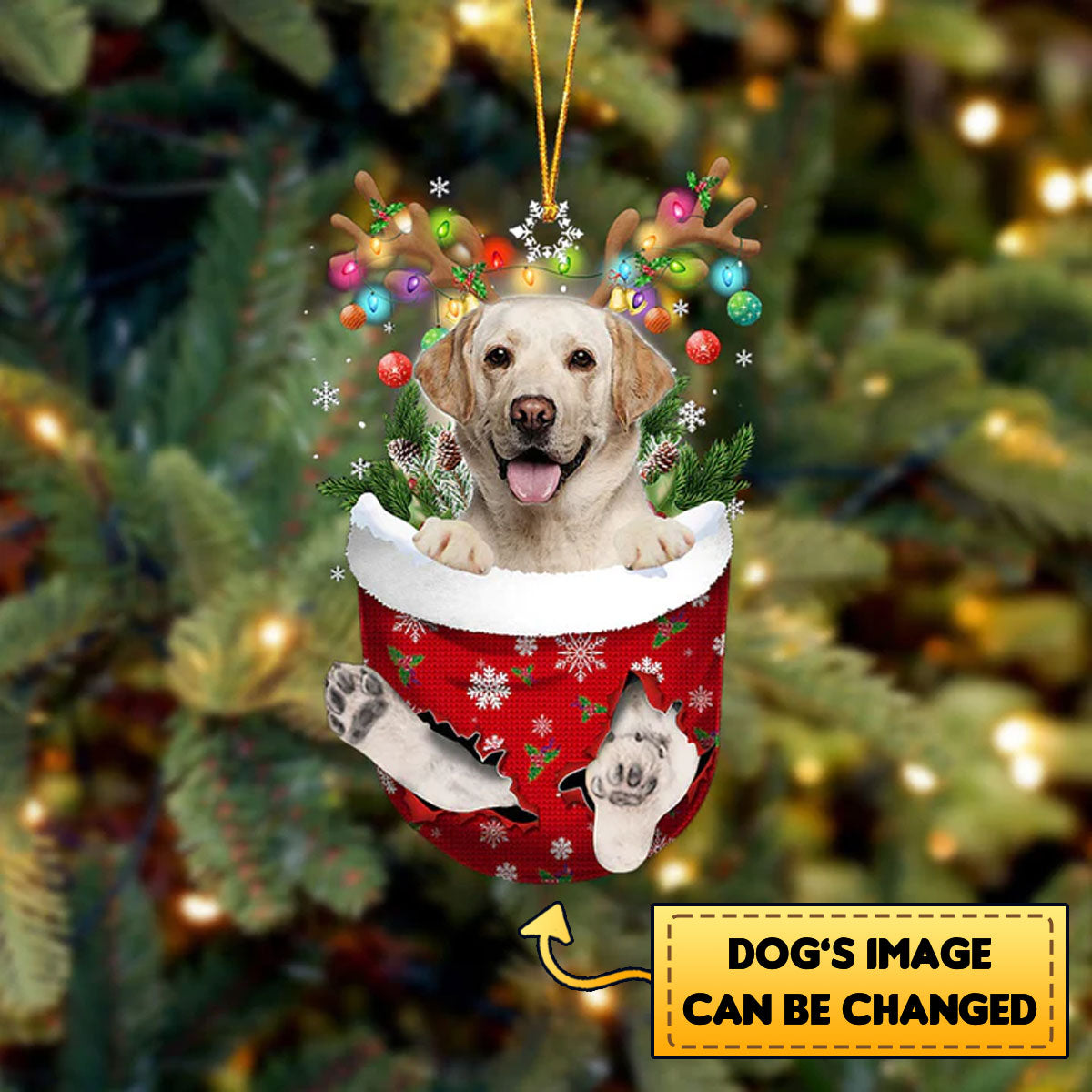 Custom Dog Photo In Snow Pocket Christmas Ornament