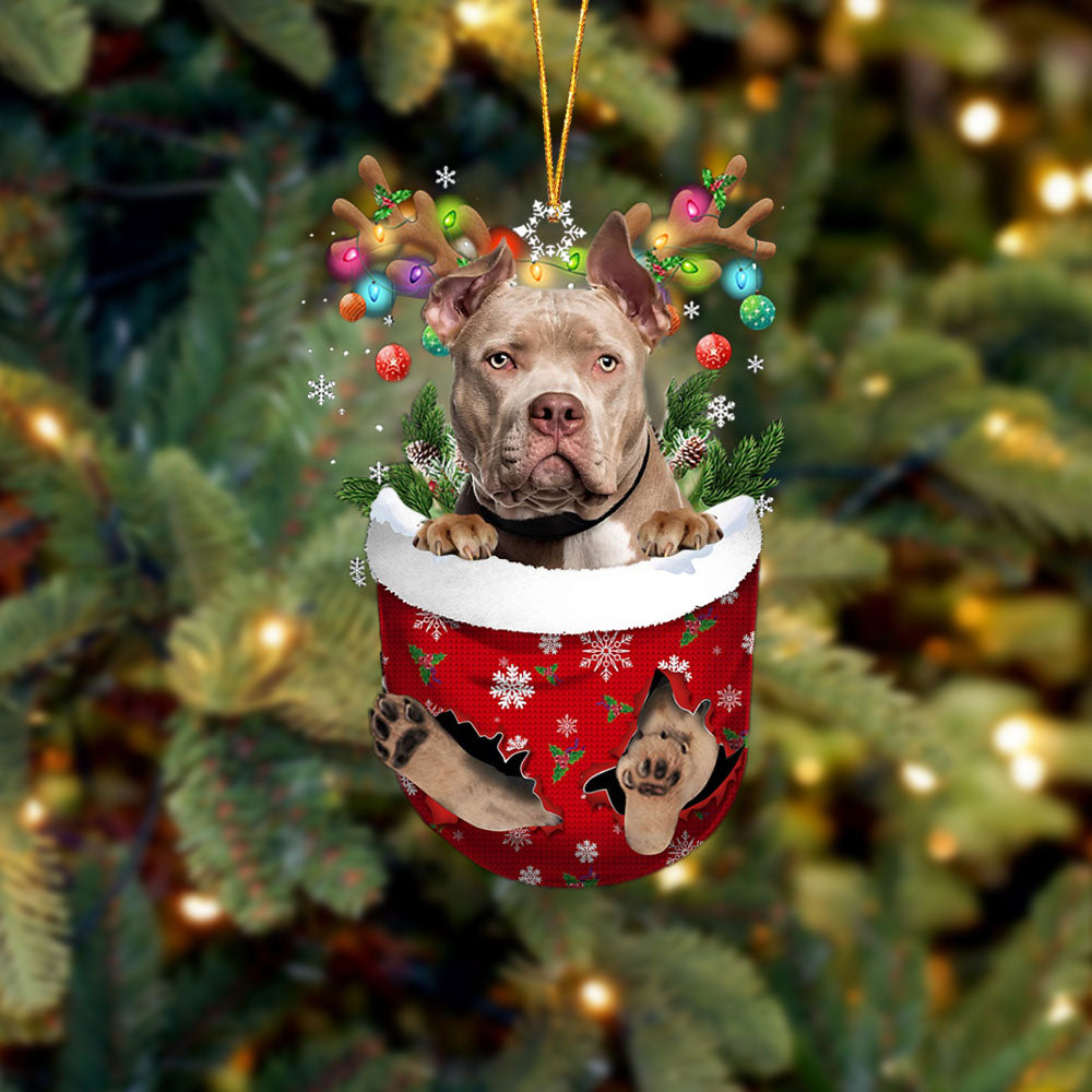 American Bully In Snow Pocket Christmas Ornament