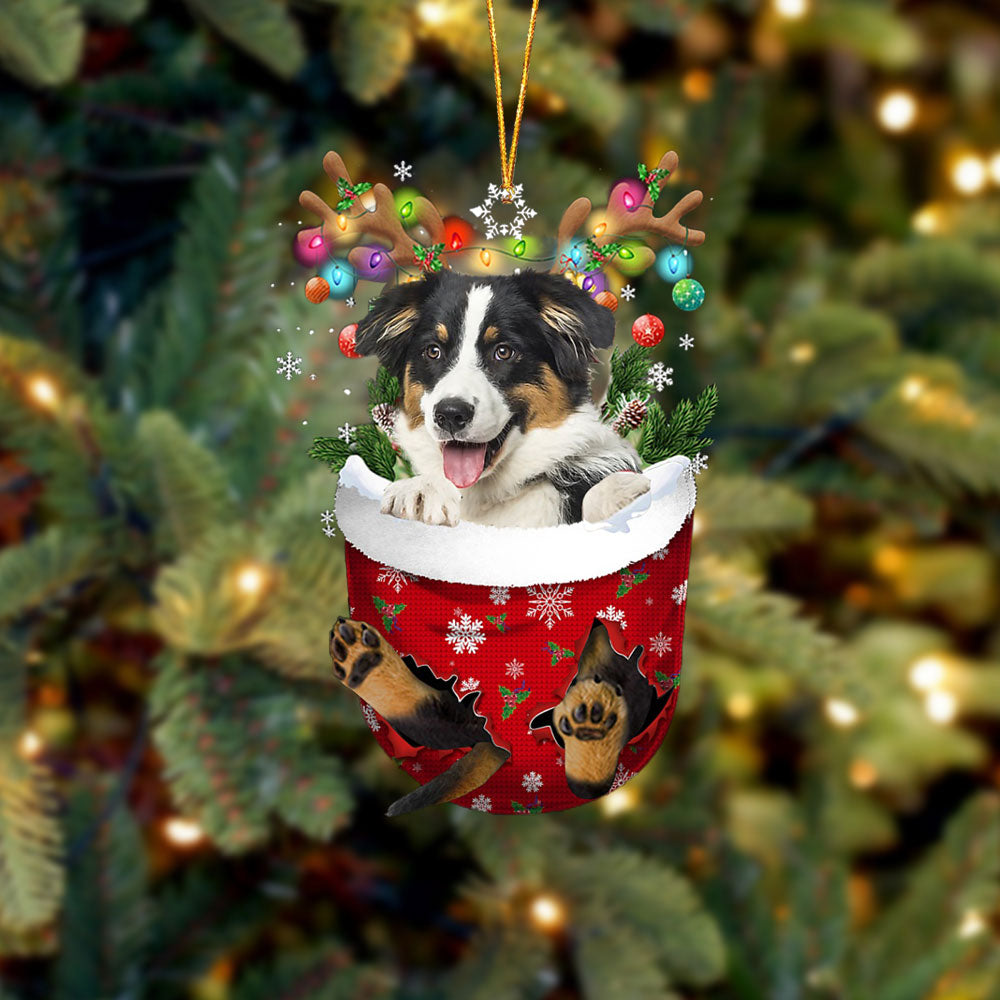 Australian Shepherd 2 In Snow Pocket Christmas Ornament