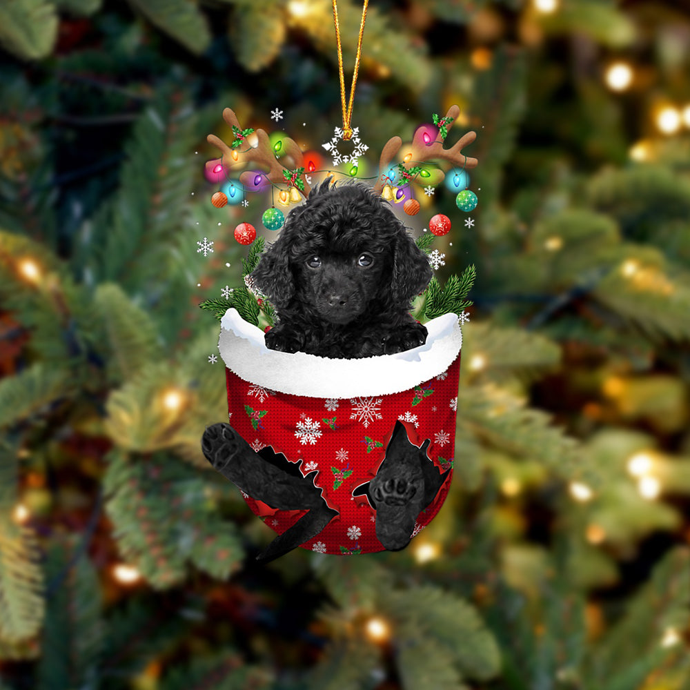 Black Toy Poodle In Snow Pocket Christmas Ornament