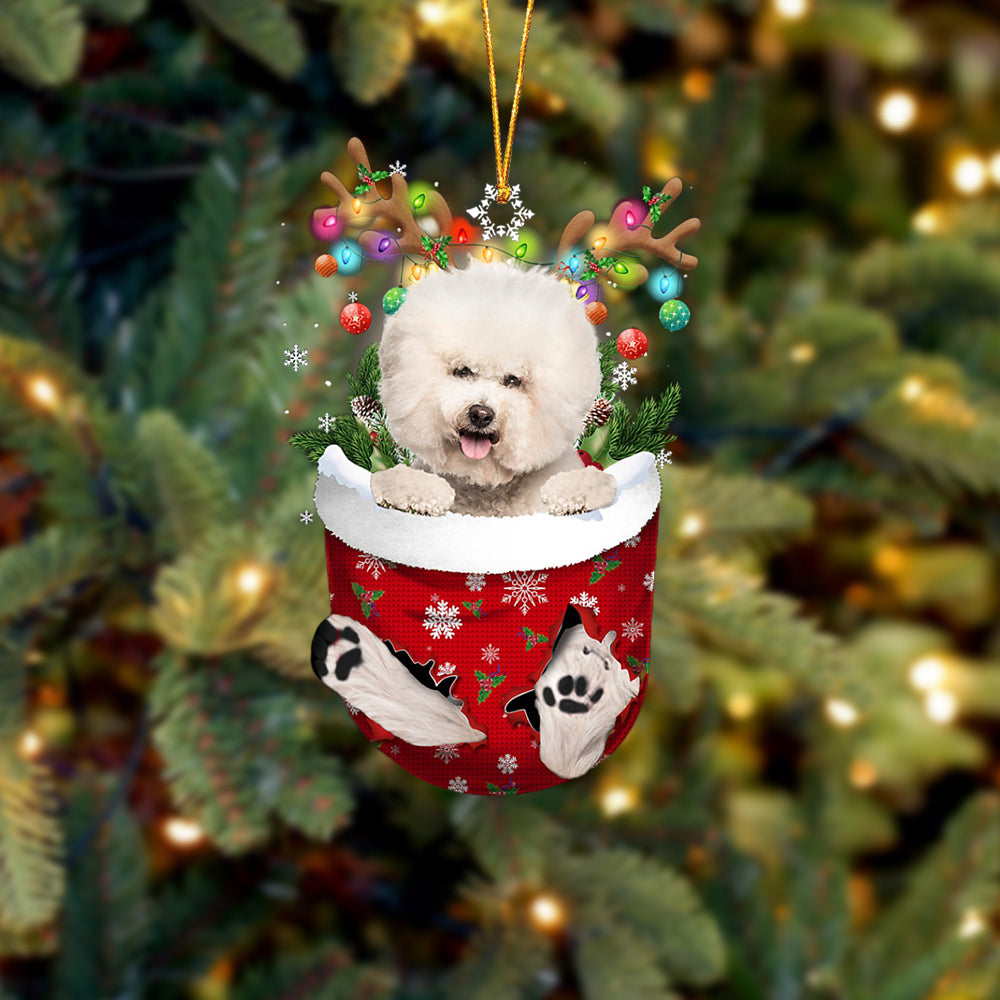 Cream Bichon Frise In Snow Pocket Christmas Ornament