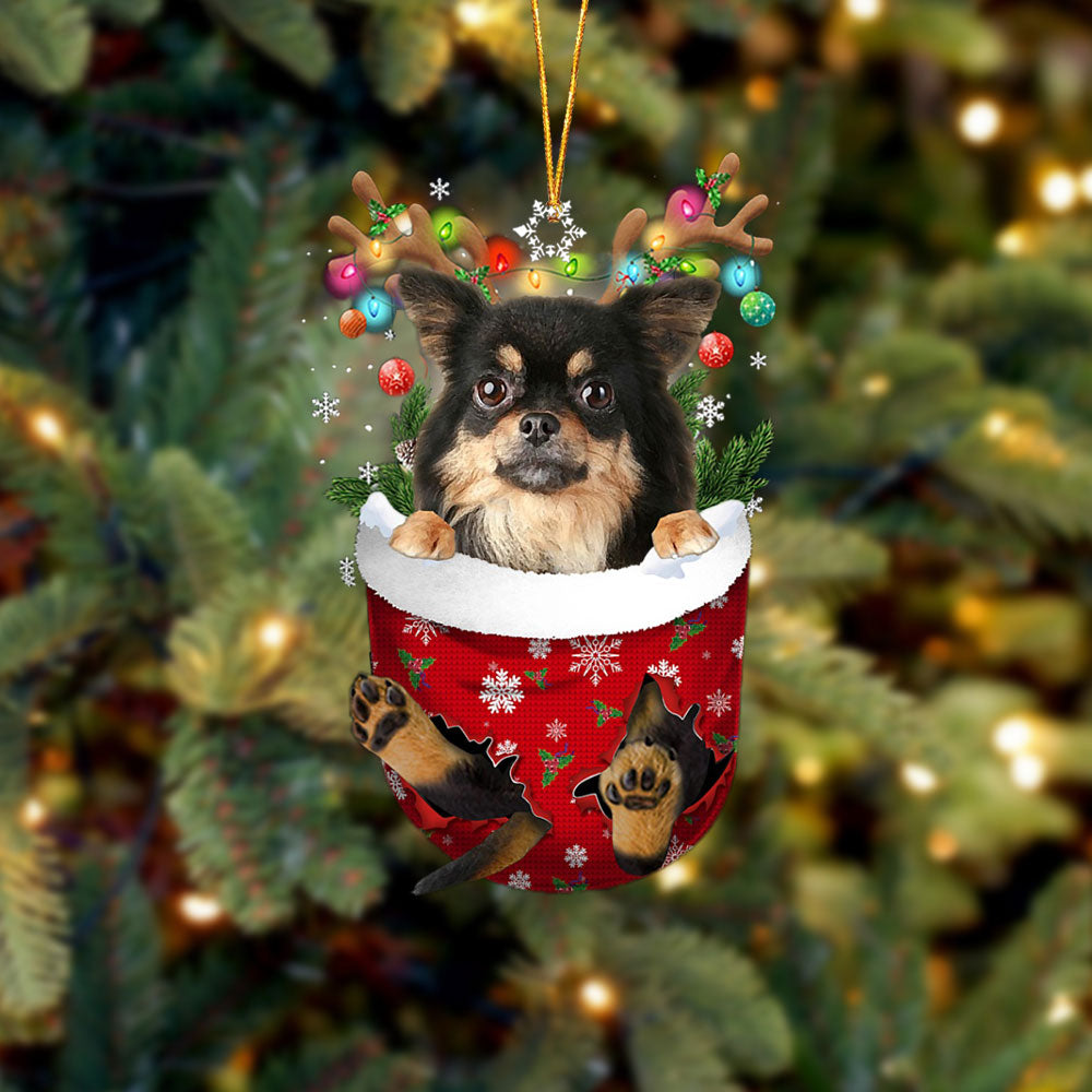 Chihuahua Long Haired In Snow Pocket Christmas Ornament