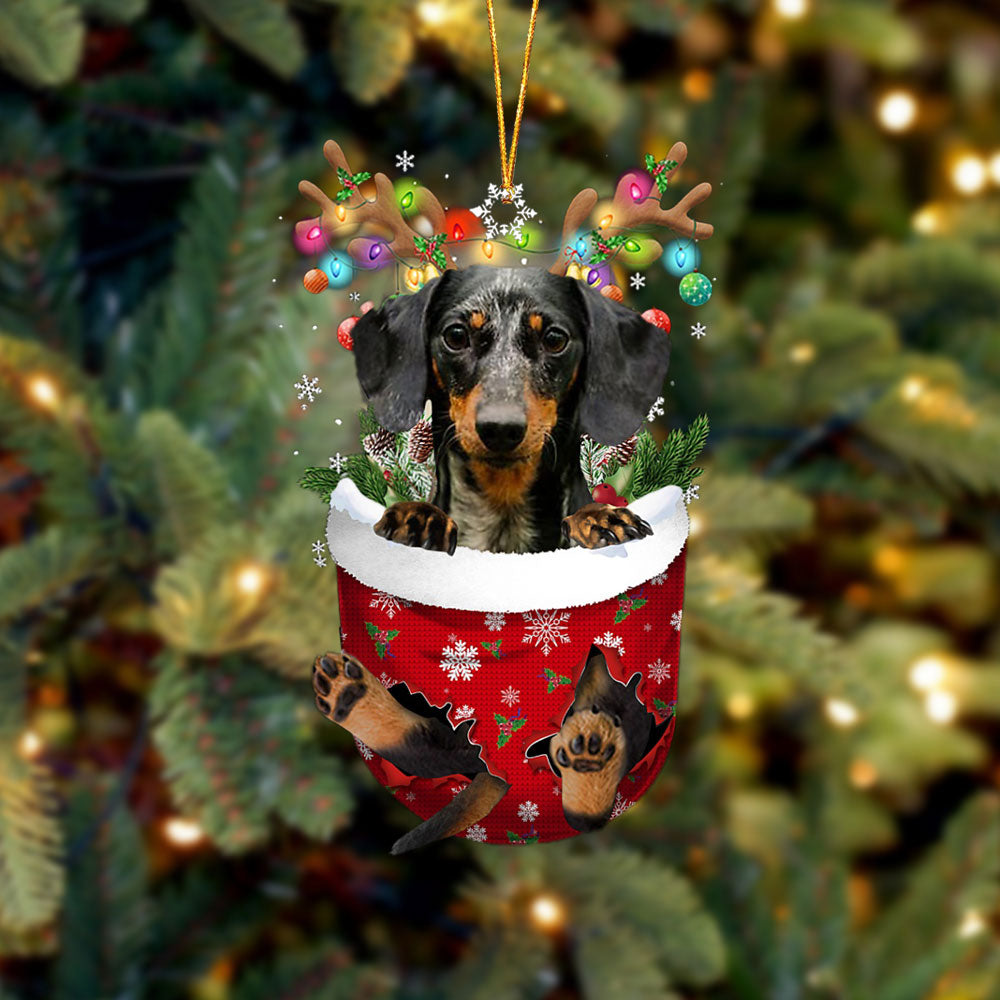 Dapple Dachshund In Snow Pocket Christmas Ornament