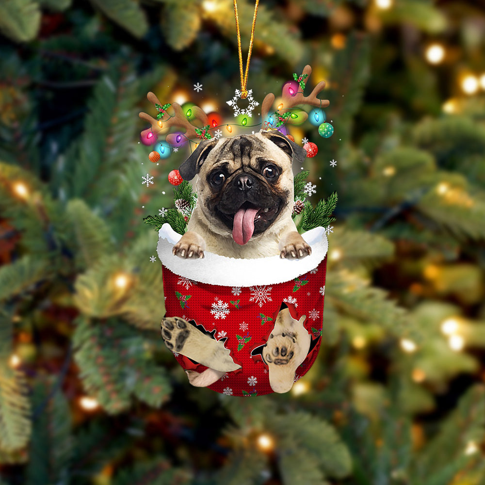 Fawn Pug In Snow Pocket Christmas Ornament