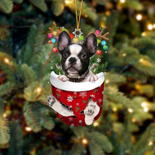 French Bulldog In Snow Pocket Christmas Ornament