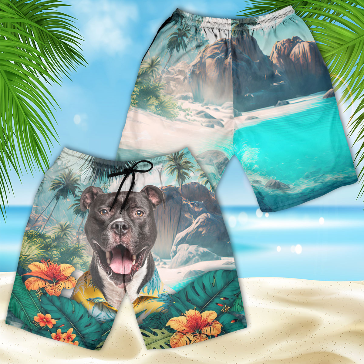 American Staffordshire Terrier - 3D Men's Beach Short