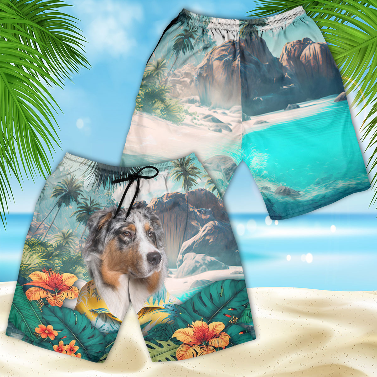 Australian Shepherd - 3D Men's Beach Short